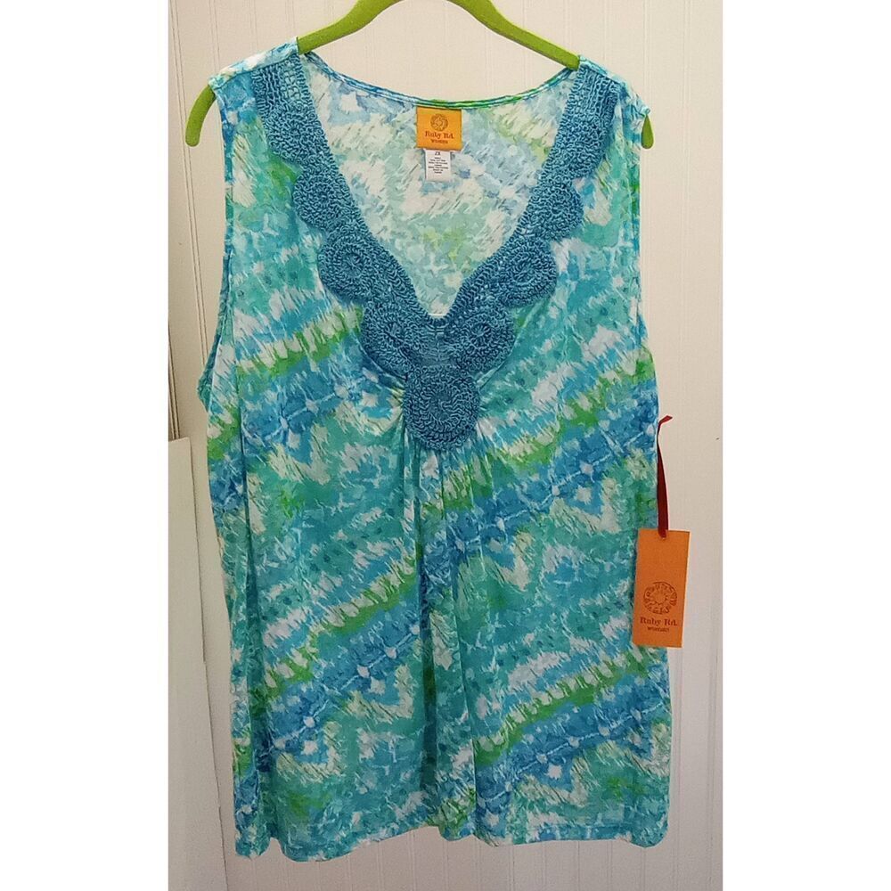 NWT Ruby Rd. Blue & green, tank top. Size 2X - Picture 4 of 8